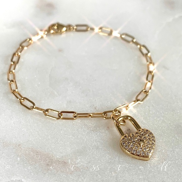 CZ Heart Padlock Bracelet - Picture 10 of 10